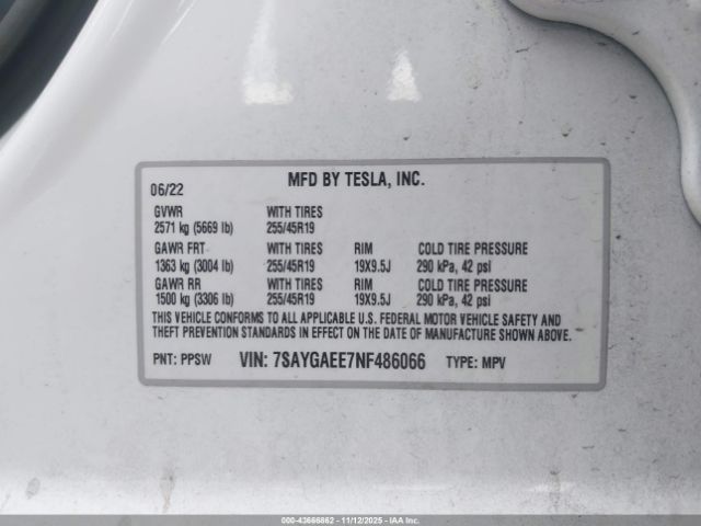 2022 TESLA MODEL Y 7SAYGAEE7NF486066 Photo 8