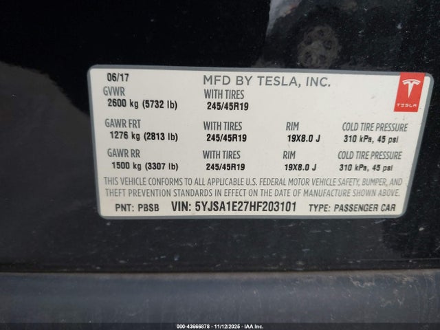2017 TESLA MODEL S 5YJSA1E27HF203101 Photo 8