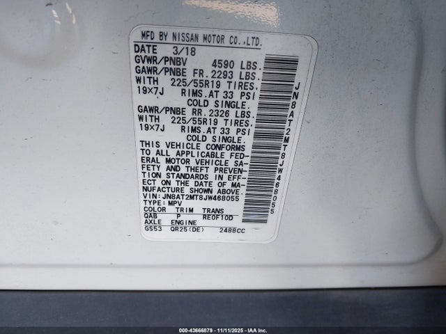 Aukcja sprzedaży 2018 Nissan Rogue Sl, vin: JN8AT2MT8JW468055, numer aukcji: 43666879