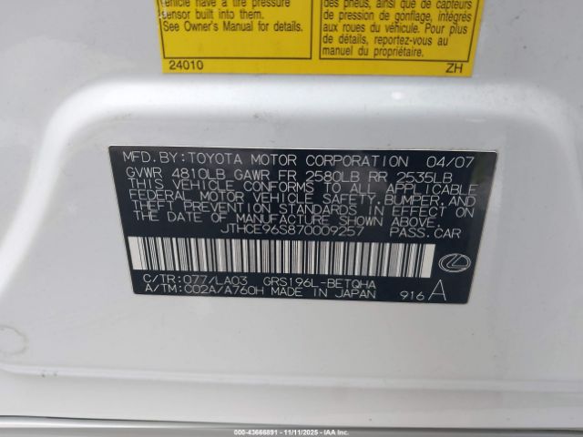 2007 LEXUS GS 350 JTHCE96S870009257 Photo 8