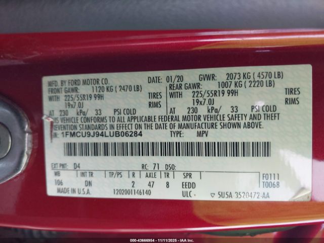 2020 FORD ESCAPE 1FMCU9J94LUB06284 Photo 8