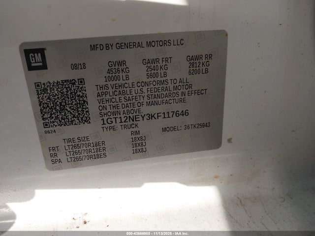 1GT12NEY3KF117646 GMC SIERRA 2500HD