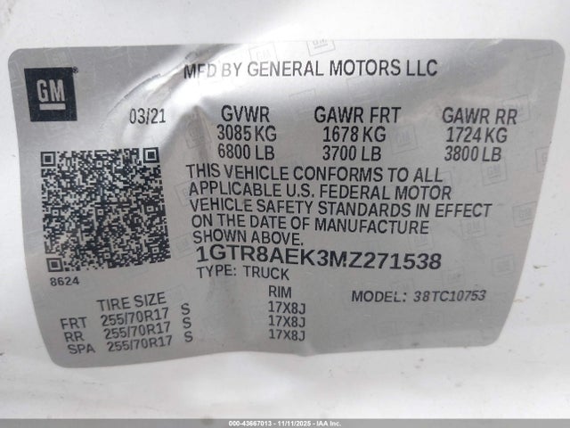 1GTR8AEK3MZ271538 GMC Sierra 1500 2wd Standard Box