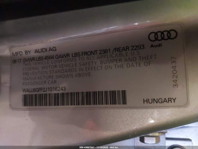 2018 AUDI A3 WAUJ8GFF2J1016243 Photo 8