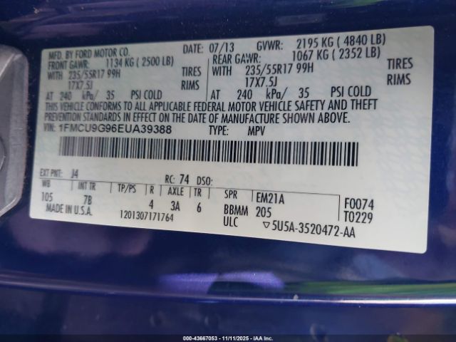 2014 FORD ESCAPE 1FMCU9G96EUA39388 Photo 8