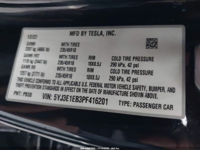 2023 TESLA MODEL 3 5YJ3E1EB3PF416201 Photo 8