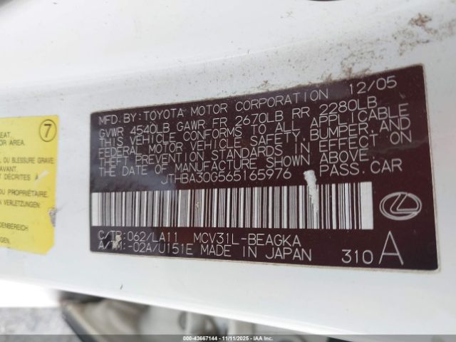 2006 LEXUS ES 330 JTHBA30G565165976 Photo 8