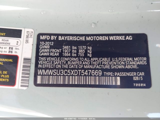 2013 MINI HARDTOP WMWSU3C5XDT547669 Photo 8