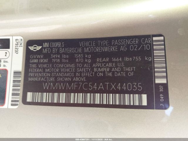 2010 MINI COOPER S WMWMF7C54ATX44035 Photo 8