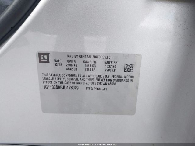 2018 CHEVROLET IMPALA 1G1105SA5JU128079 Photo 8