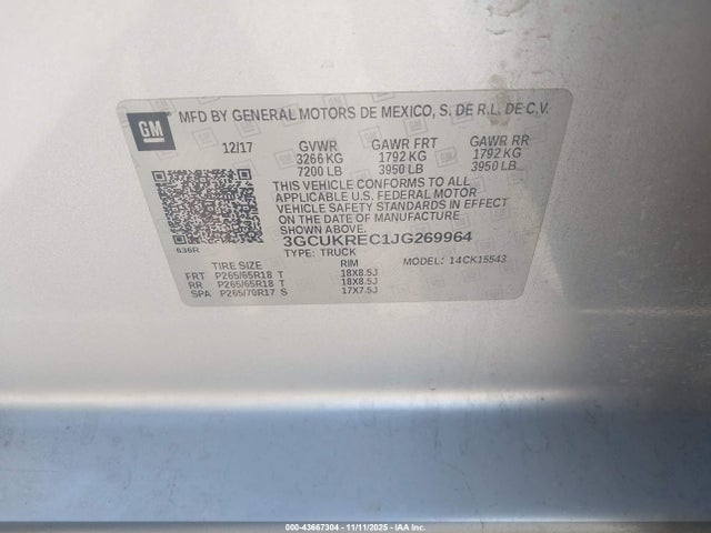 3GCUKREC1JG269964 Chevrolet Silverado 1500 2lt