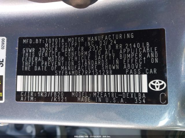 2024 TOYOTA COROLLA 5YFB4MDE7RP151298 Photo 8