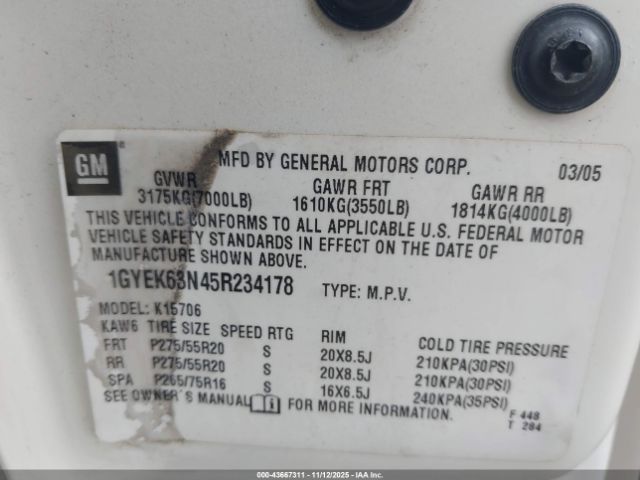 2005 CADILLAC ESCALADE 1GYEK63N45R234178 Photo 8