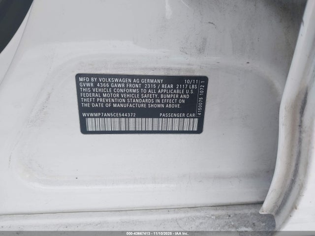 2012 VOLKSWAGEN CC WVWMP7AN5CE544372 Photo 8