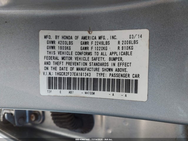 Honda ACCORD LX 2014 1HGCR2F37EA181343 Image 9