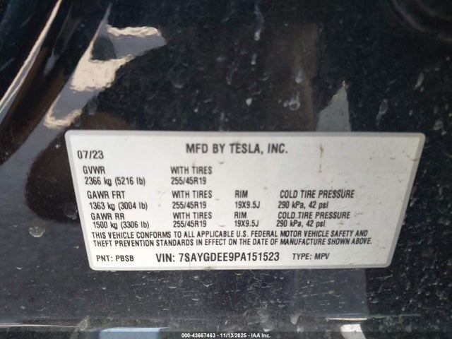 43667463 :رقم المزاد ، 7SAYGDEE9PA151523 vin ، 2023 Tesla Model Y Awd/long Range Dual Motor All-wheel Drive مزاد بيع