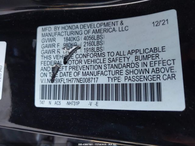 2022 HONDA CIVIC 19XFL1H77NE008717 Photo 8