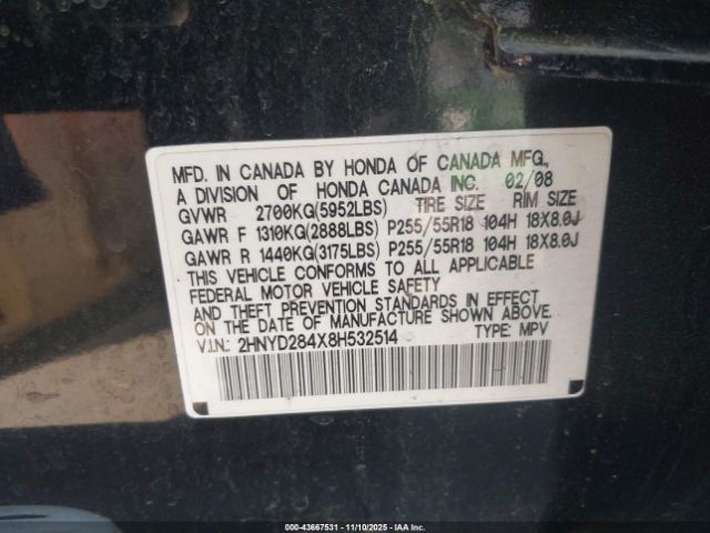 2008 ACURA MDX 2HNYD284X8H532514 Photo 8