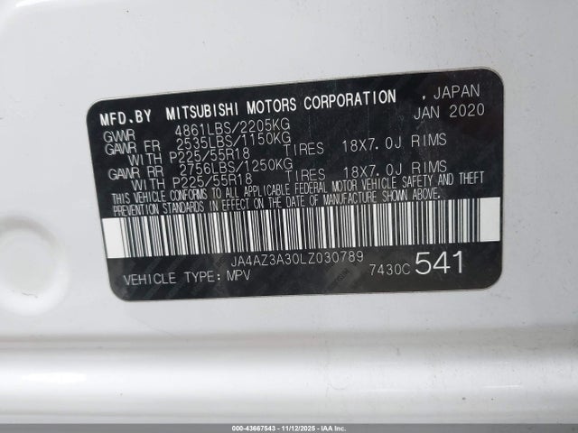 2020 MITSUBISHI OUTLANDER JA4AZ3A30LZ030789 Photo 8