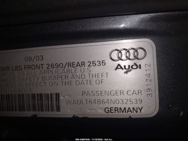 2004 AUDI A6 WAULT64B64N032539 Photo 8