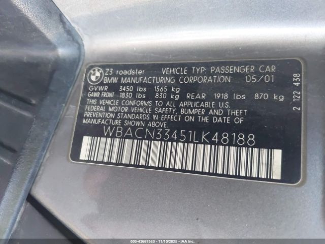 2001 BMW Z3 WBACN33451LK48188 Photo 8