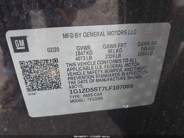 1G1ZD5ST7LF107069 Chevrolet Malibu Fwd Lt