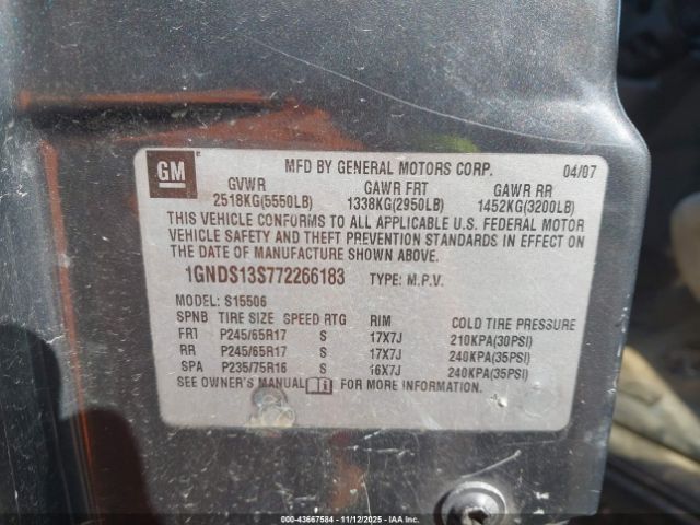 2007 CHEVROLET TRAILBLAZER 1GNDS13S772266183 Photo 8