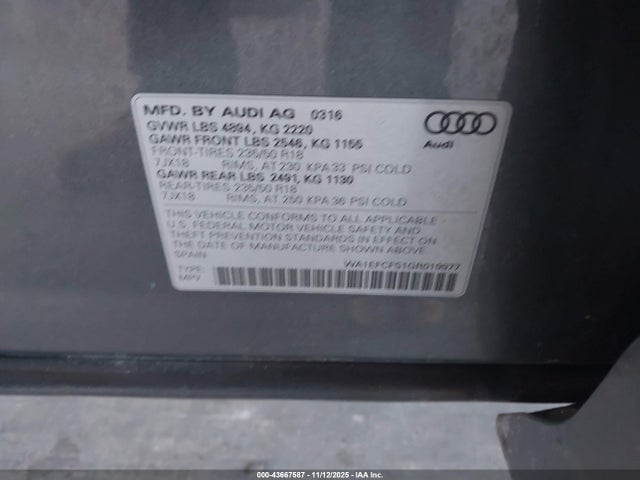 2016 AUDI Q3 WA1EFCFS1GR019977 Photo 8