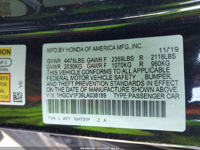 1HGCV1F36LA038189 Honda Accord Sport