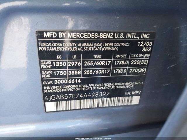 2004 MERCEDES-BENZ ML 350 4JGAB57E74A498397 Photo 8