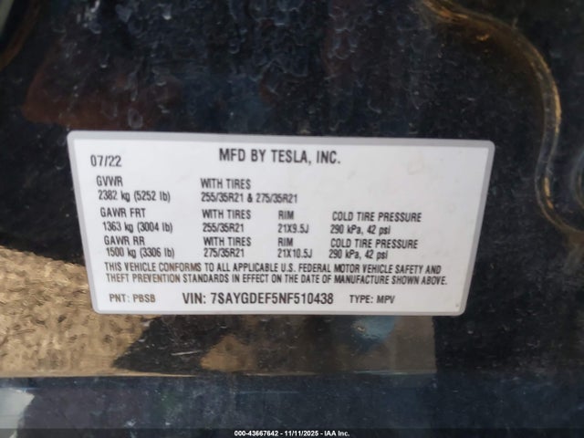 2022 TESLA MODEL Y 7SAYGDEF5NF510438 Photo 8