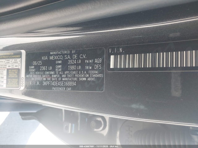 3KPFT4DE4SE168894 KIA K4 Lxs