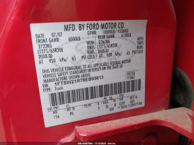 2008 FORD F-250 1FTSW21R78EB93813 Photo 8