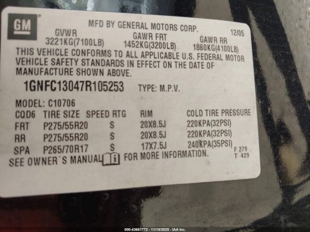 2007 CHEVROLET TAHOE 1GNFC13047R105253 Photo 8