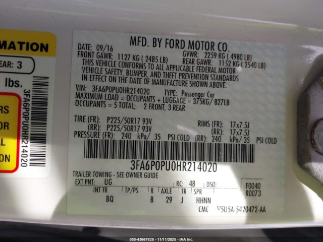 2017 FORD FUSION ENERGI 3FA6P0PU0HR214020 Photo 8