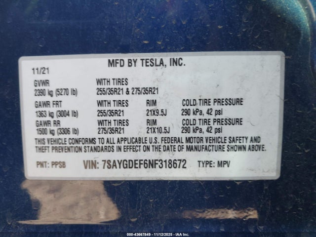 2022 TESLA MODEL Y 7SAYGDEF6NF318672 Photo 8
