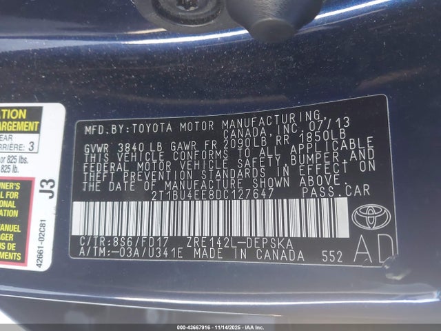 2013 TOYOTA COROLLA 2T1BU4EE8DC127647 Photo 8