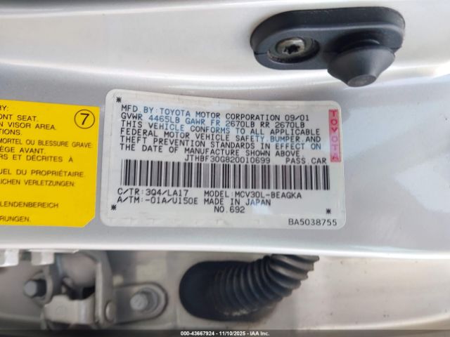 2002 LEXUS ES 300 JTHBF30G820010699 Photo 8