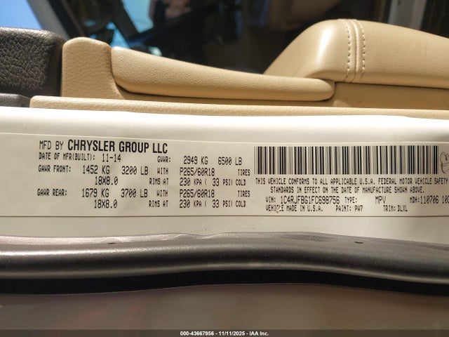 Jeep Grand Cherokee Limited 2015 1C4RJFBG1FC698756 Image 9