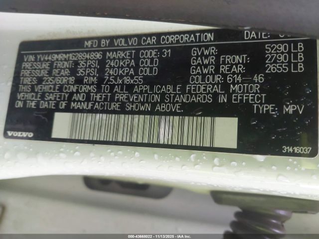 2016 VOLVO XC60 YV449MRM1G2894896 Photo 8