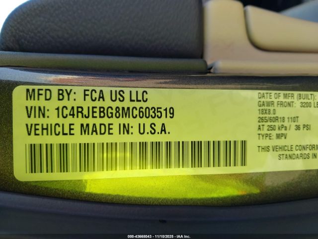 2021 JEEP GRAND CHEROKEE 1C4RJEBG8MC603519 Photo 8
