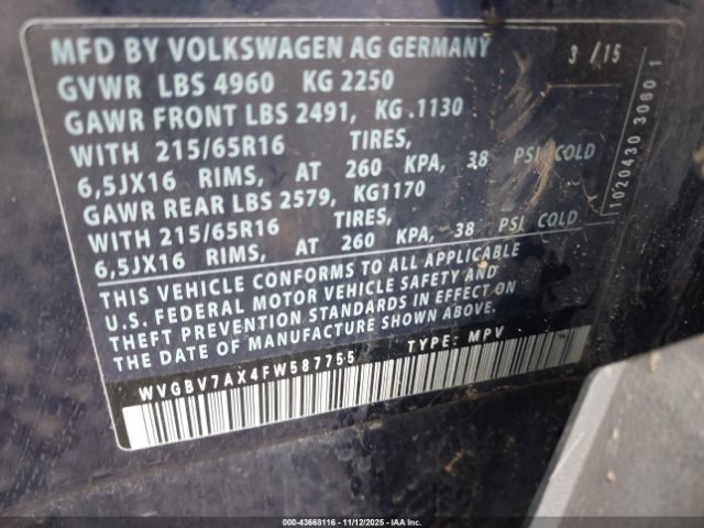 2015 VOLKSWAGEN TIGUAN WVGBV7AX4FW587755 Photo 8