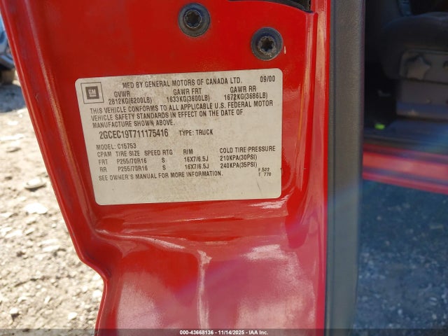 2001 CHEVROLET SILVERADO 1500 2GCEC19T711175416 Photo 8
