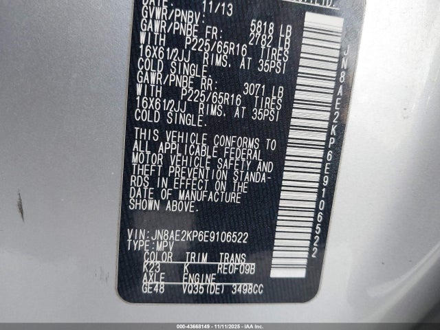 Продаж на аукціоні авто 2014 Nissan Quest S, vin: JN8AE2KP6E9106522, номер лоту: 43668149