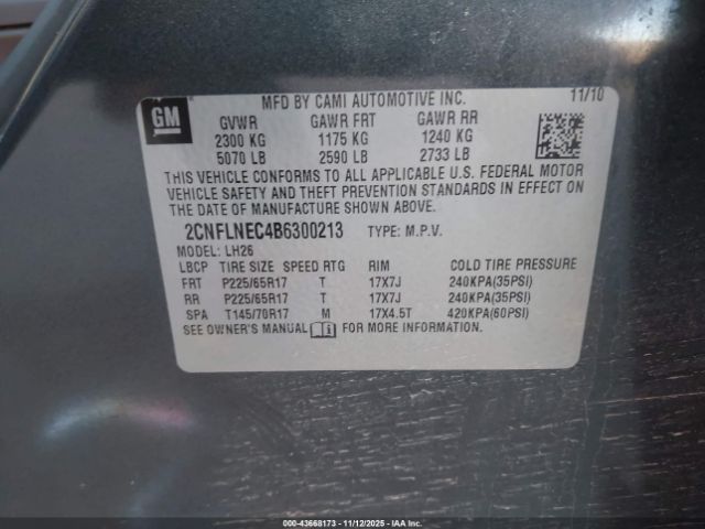 2011 CHEVROLET EQUINOX 2CNFLNEC4B6300213 Photo 8