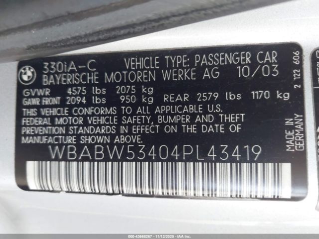 2004 BMW 330CI WBABW53404PL43419 Photo 8