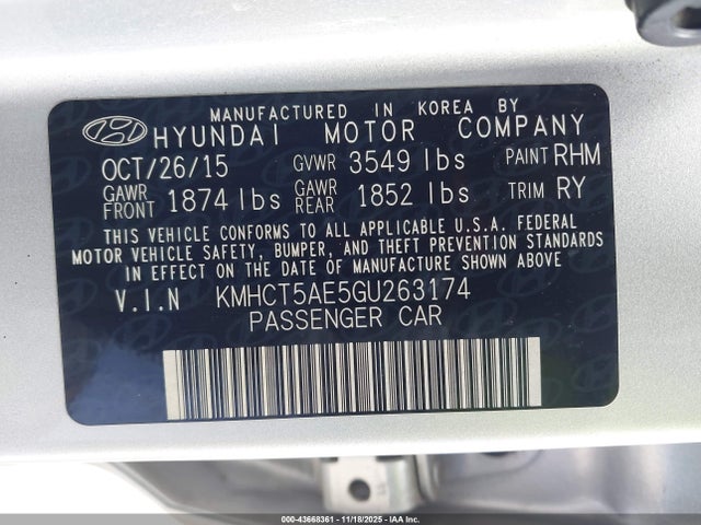 Hyundai dohc gdi gamma 2016 KMHCT5AE5GU263174 Image 9