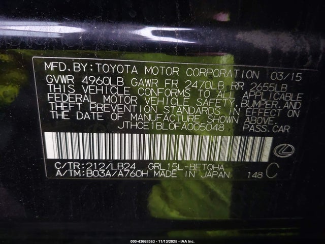 Продажа на аукционе авто 2015 Lexus Gs 350, vin: JTHCE1BL0FA005048, номер лота: 43668363