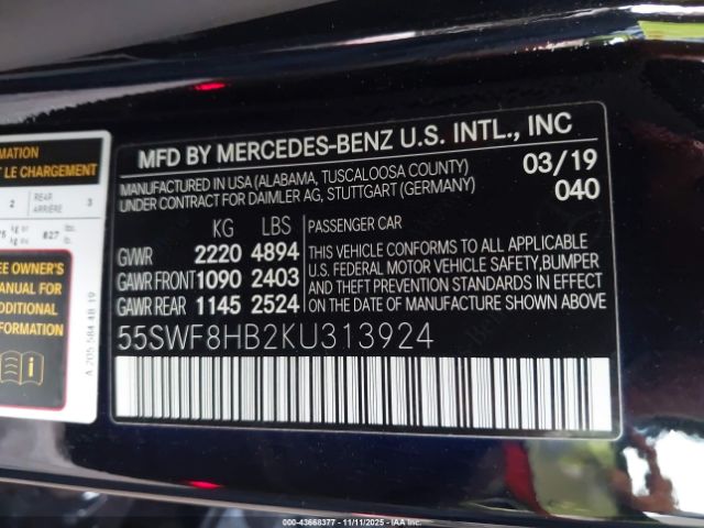 2019 MERCEDES-BENZ AMG C 63 55SWF8HB2KU313924 Photo 8