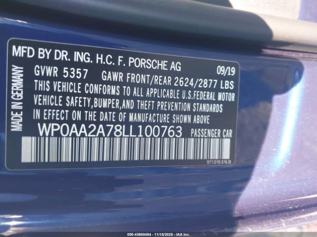 2020 PORSCHE PANAMERA WP0AA2A78LL100763 Photo 8